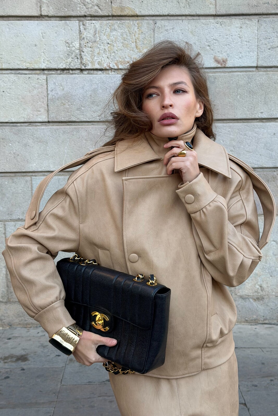 CASACO BIKER BORGO BEGE