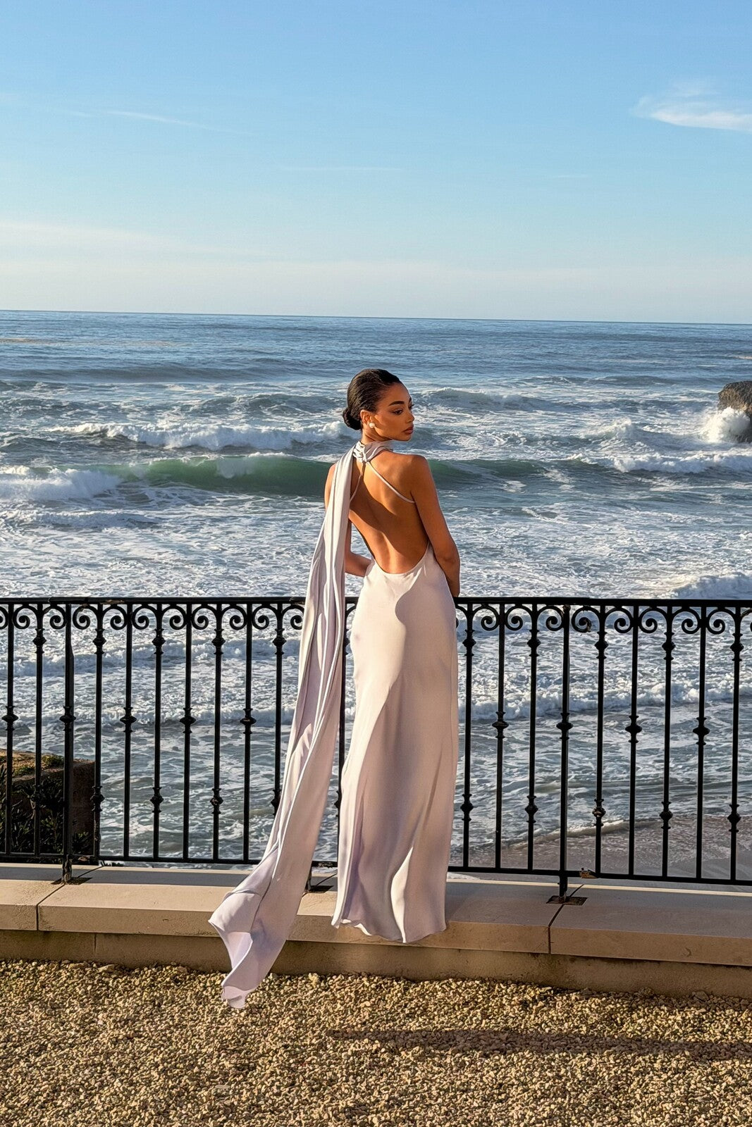 LONG LIGHT LAVENDER DRESS WITH CAPE