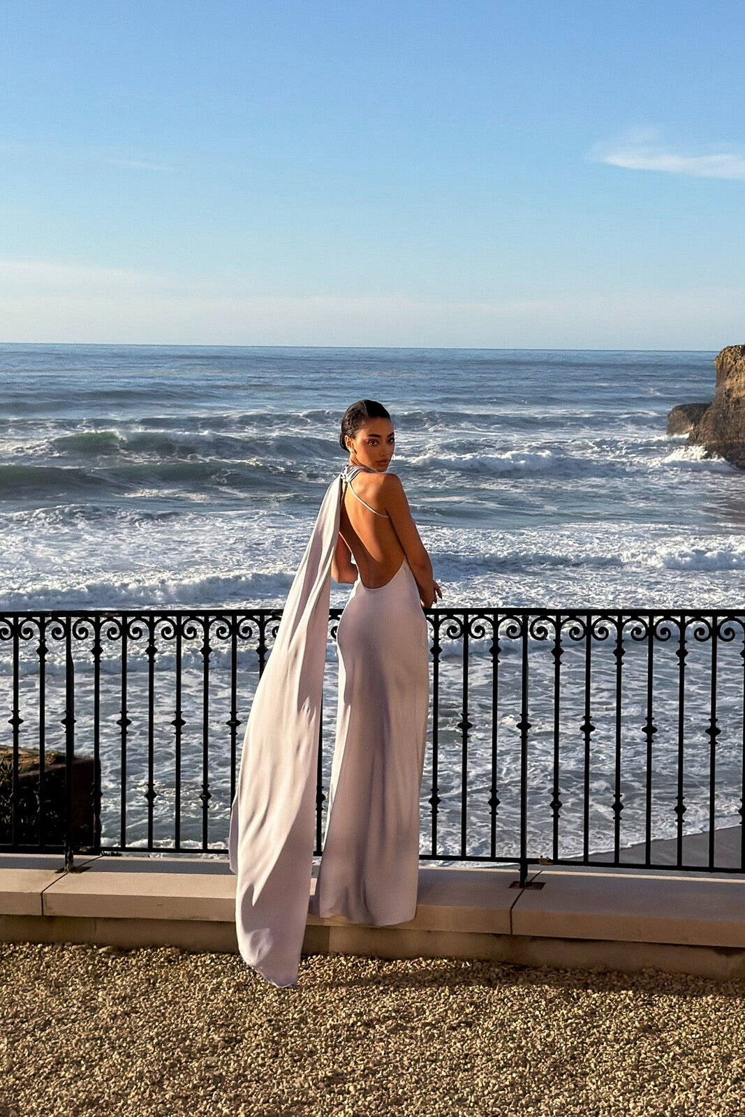 LONG LIGHT LAVENDER DRESS WITH CAPE