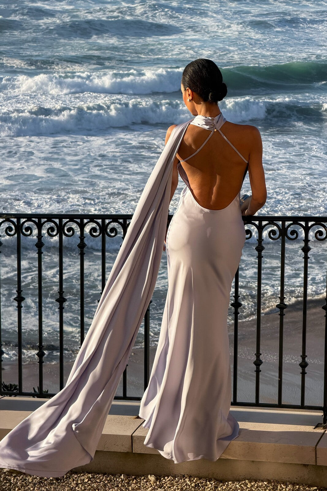 LONG LIGHT LAVENDER DRESS WITH CAPE