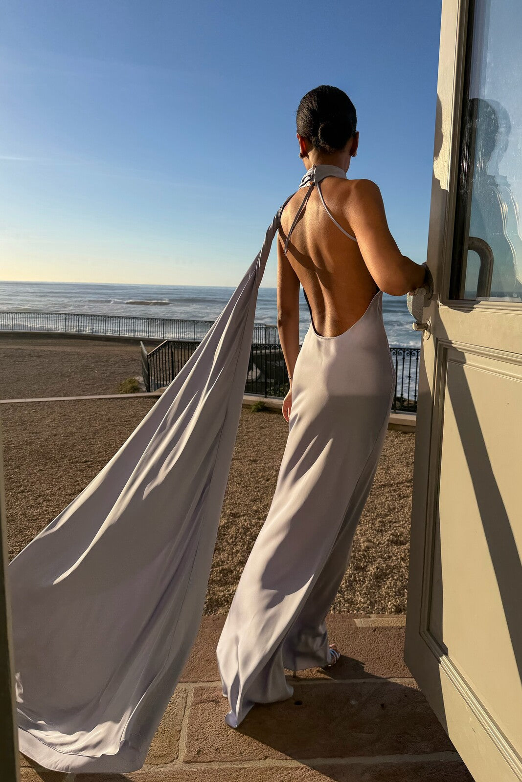 LONG LIGHT LAVENDER DRESS WITH CAPE