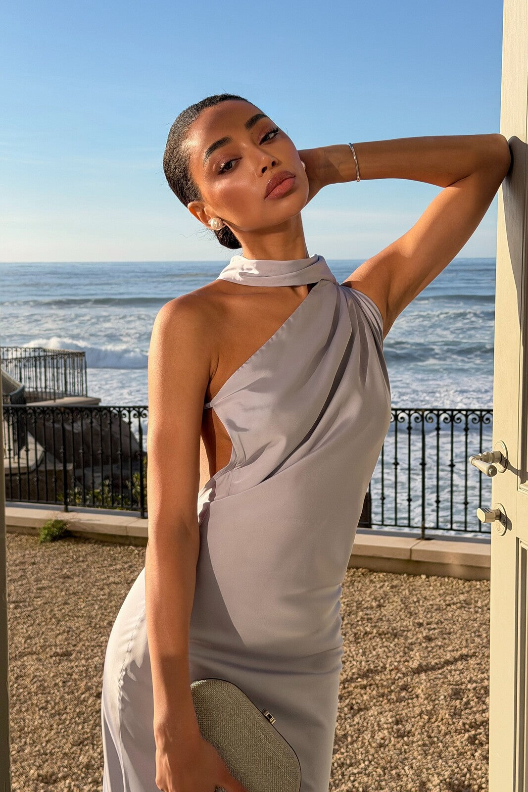 LONG LIGHT LAVENDER DRESS WITH CAPE