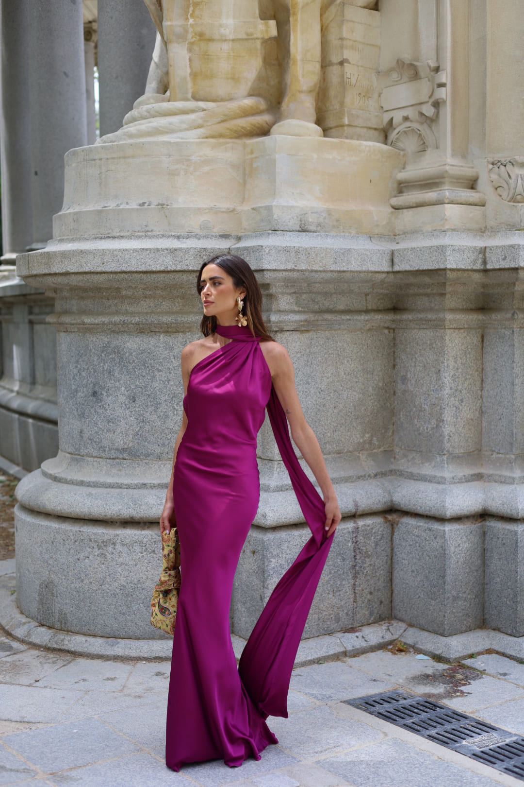 EGGPLANT LONG DRESS WITH CAPE