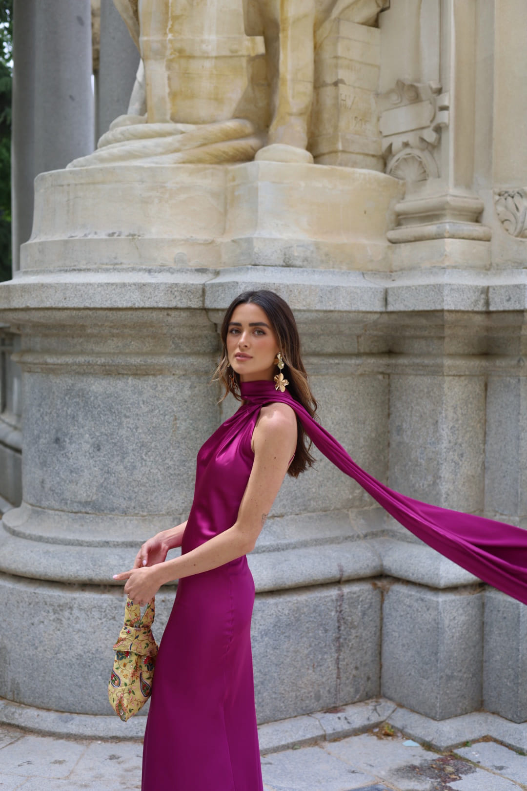 EGGPLANT LONG DRESS WITH CAPE