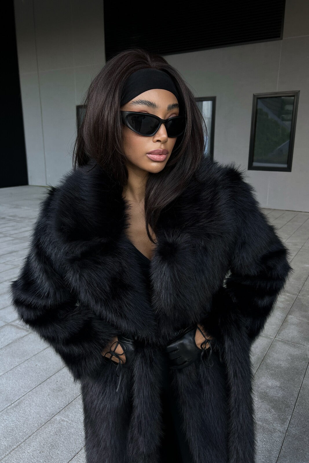 VESTITO LUNGO IN ECOPELLICCIA NERA