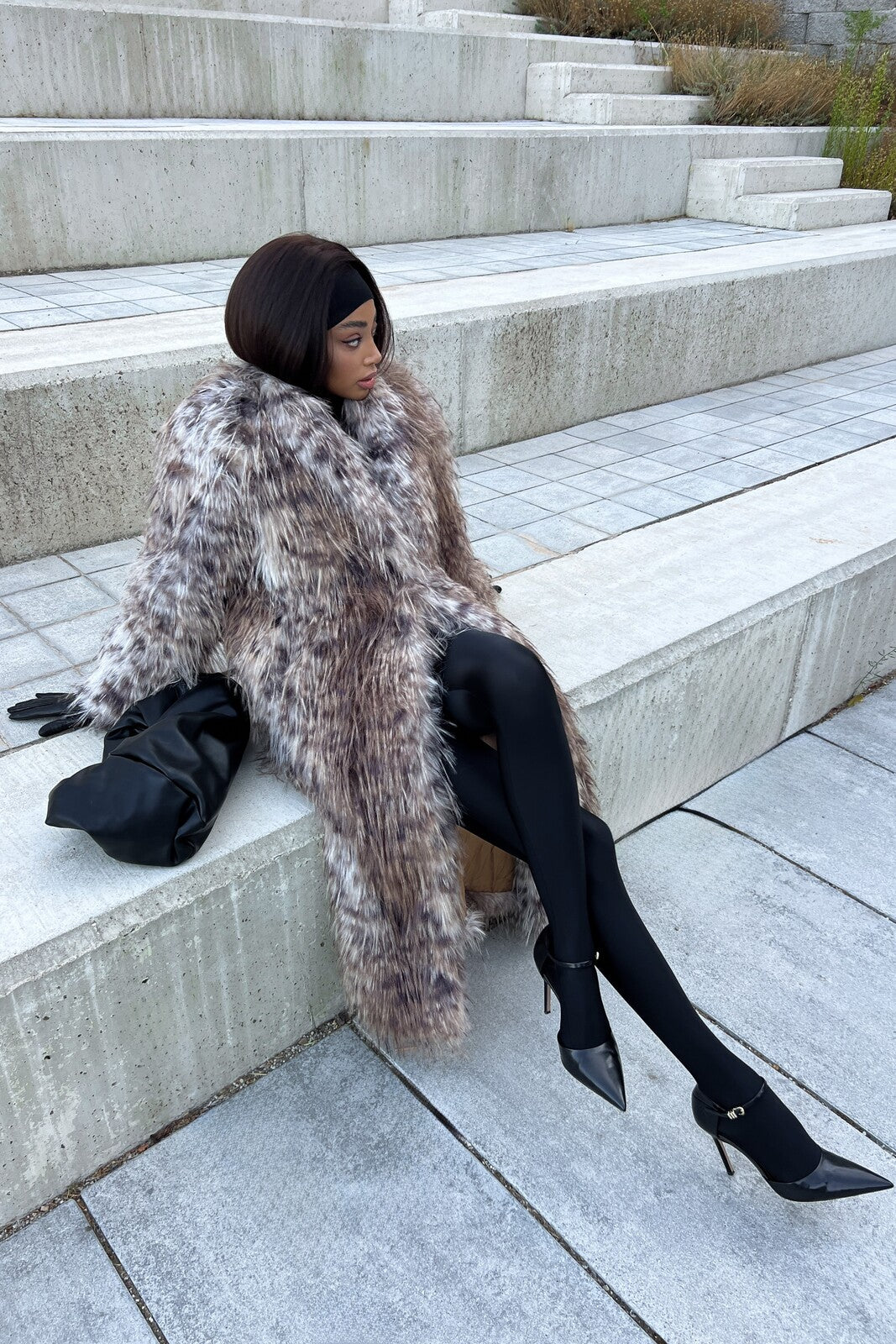 LONG FAUX FUR ANIMAL PRINT COAT