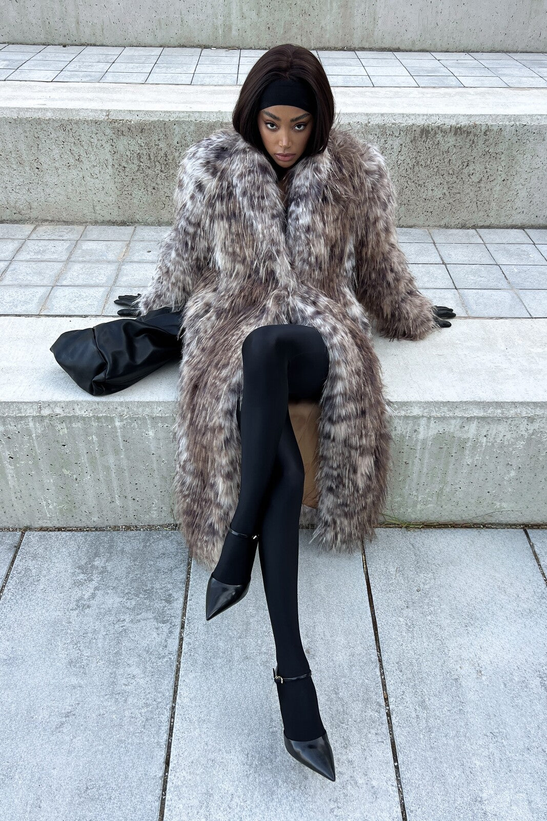 LONG FAUX FUR ANIMAL PRINT COAT