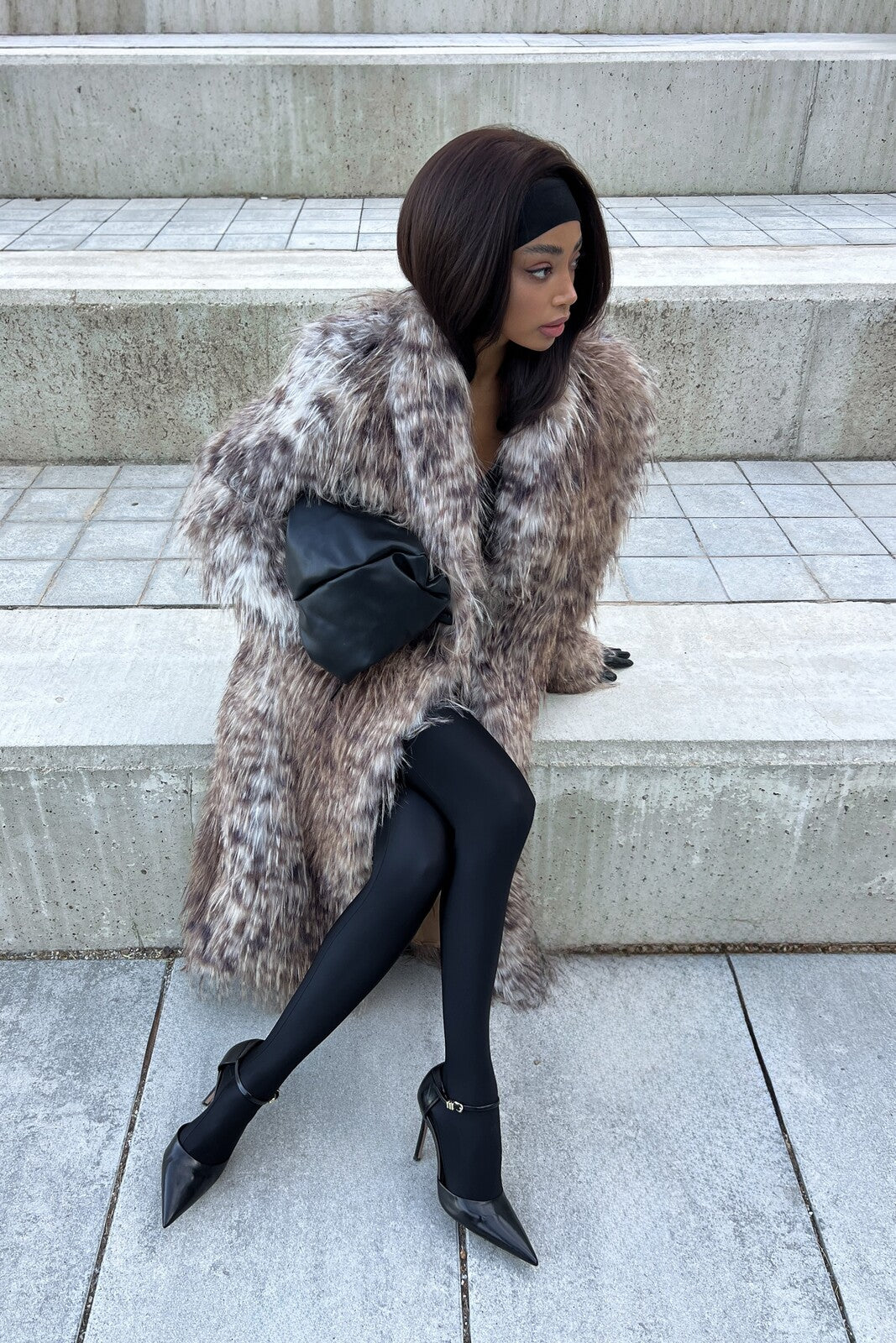 LONG FAUX FUR ANIMAL PRINT COAT