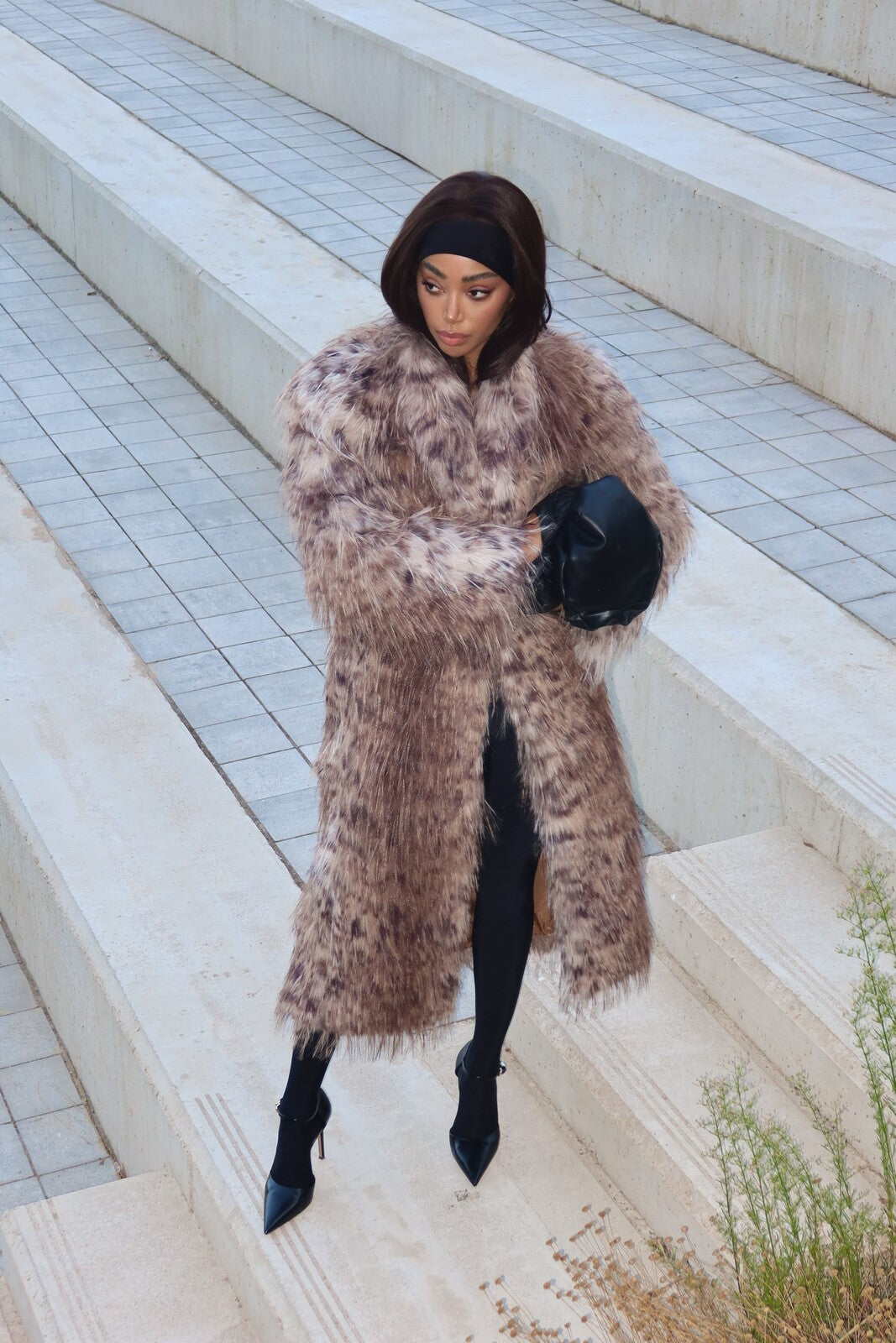 LONG FAUX FUR ANIMAL PRINT COAT