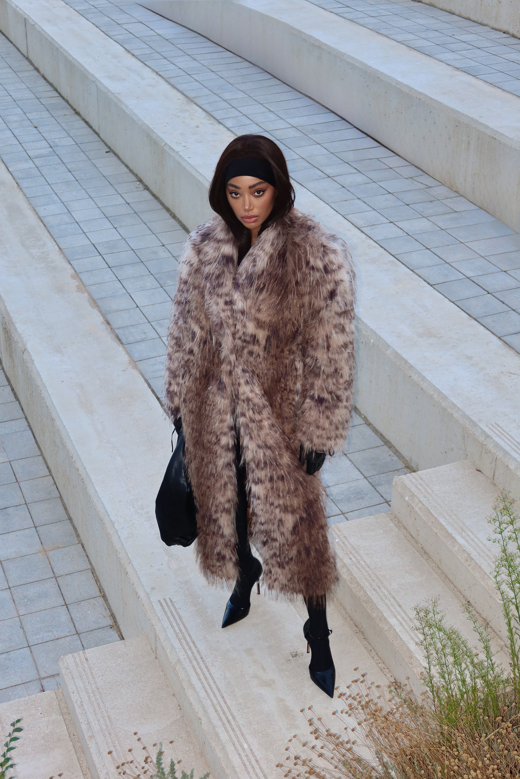 LONG FAUX FUR ANIMAL PRINT COAT