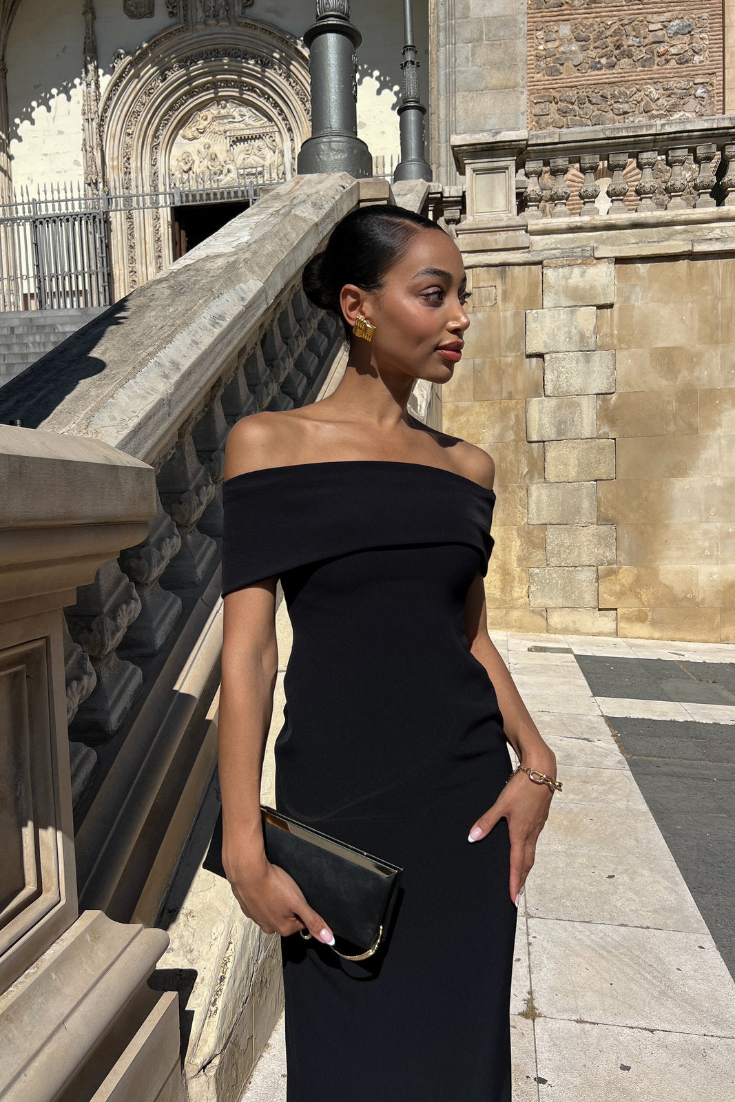BLACK OFF-THE-SHOULDER DRESS