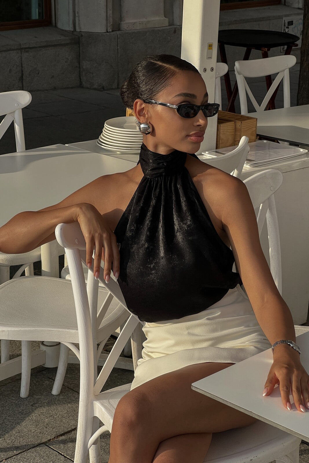 BLACK MARLED BLOUSE