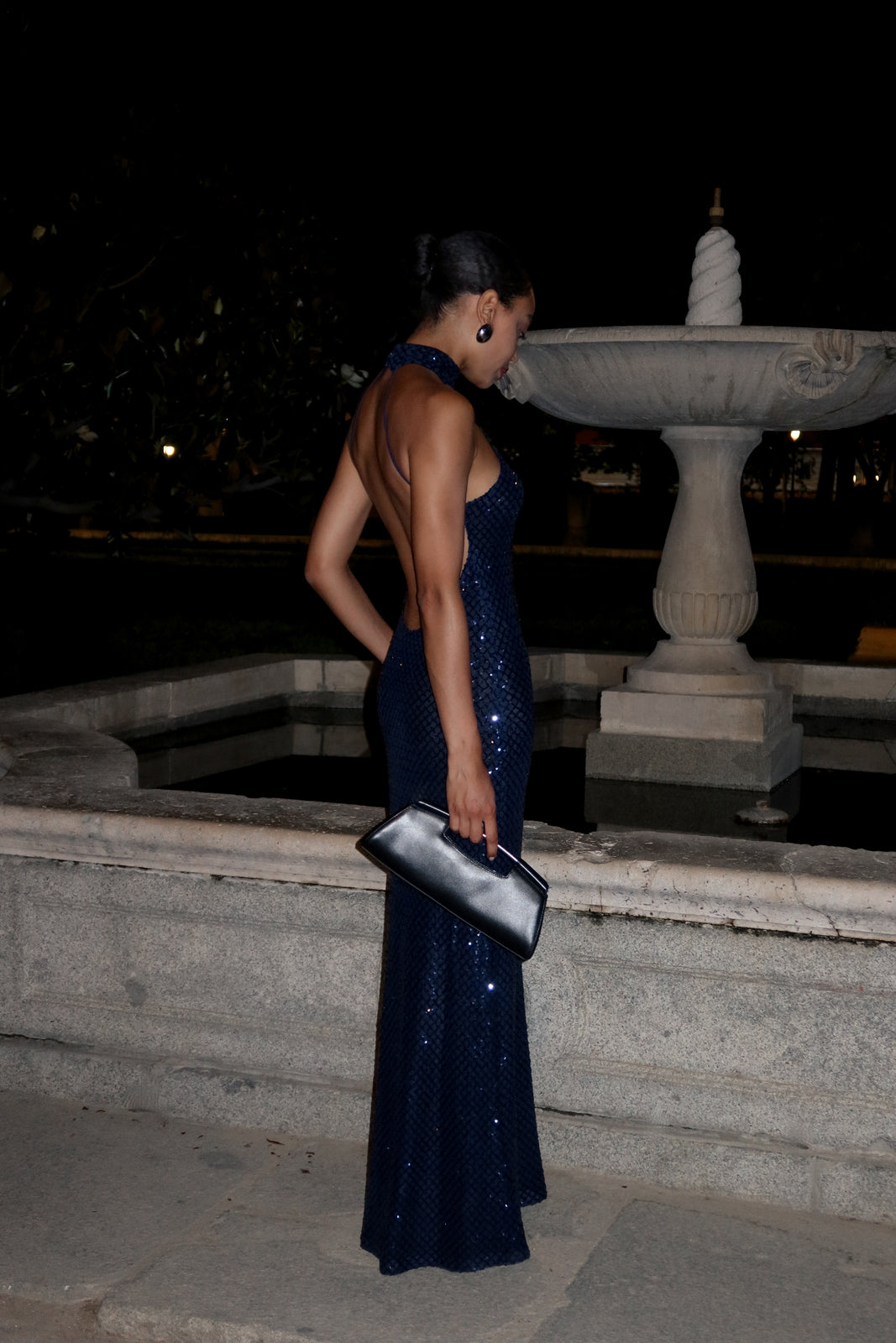 LONG NAVY BLUE DRESS WITH SEQUINS