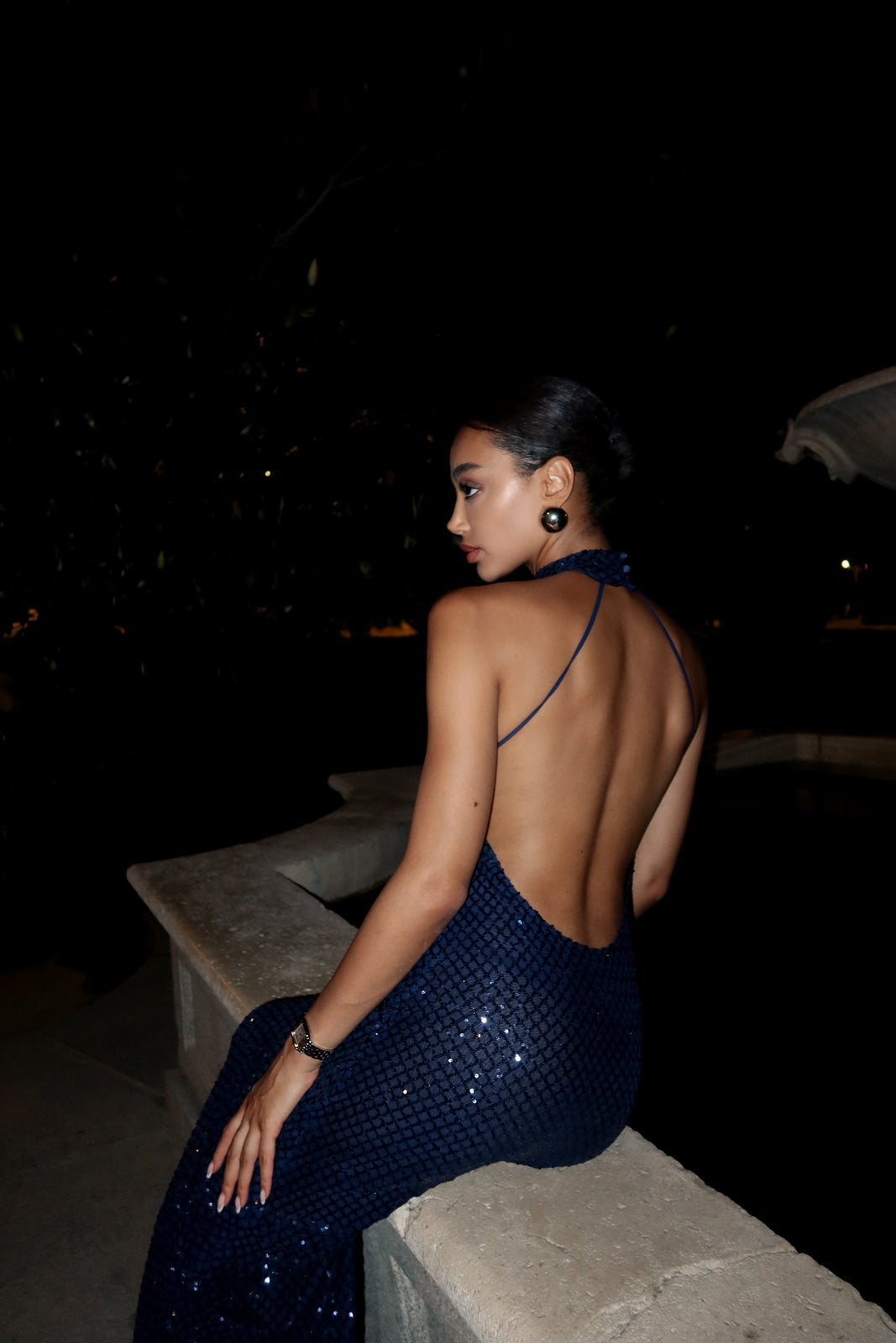 LONG NAVY BLUE DRESS WITH SEQUINS