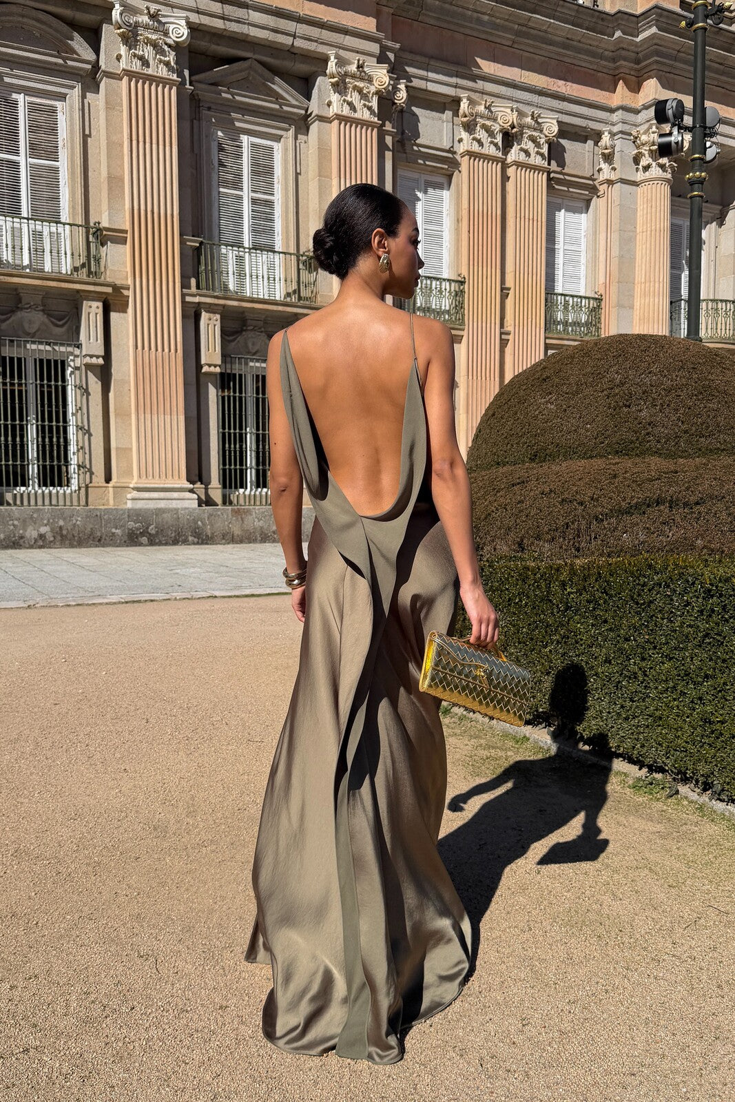 khaki backless dress Backless Knit Maxi Dress