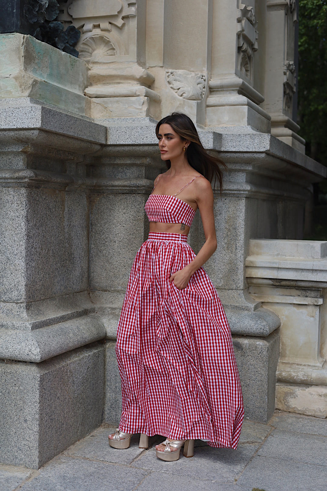 CROP TOP CUADROS ROJO CAMBRAY