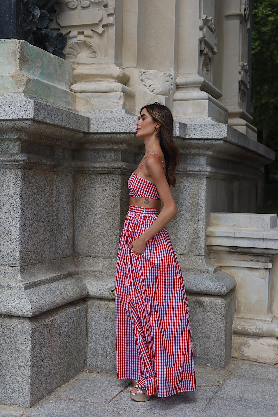 CROP TOP CUADROS ROJO CAMBRAY