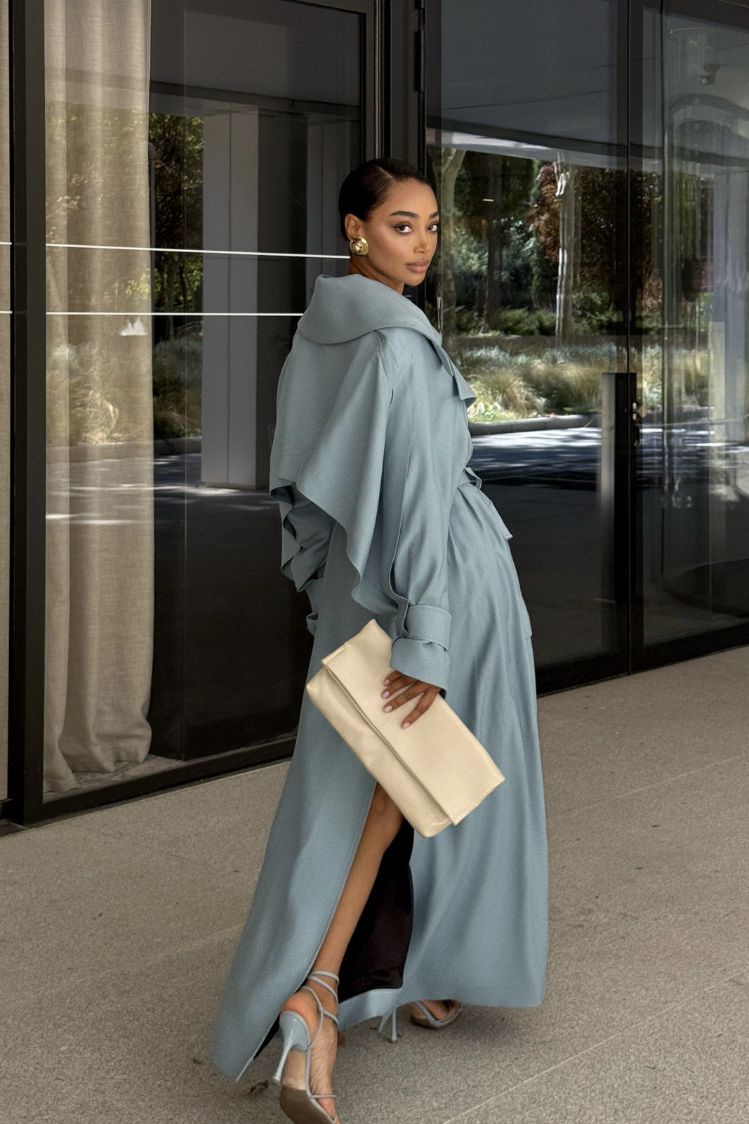 TRENCH LUNGO AZZURRO