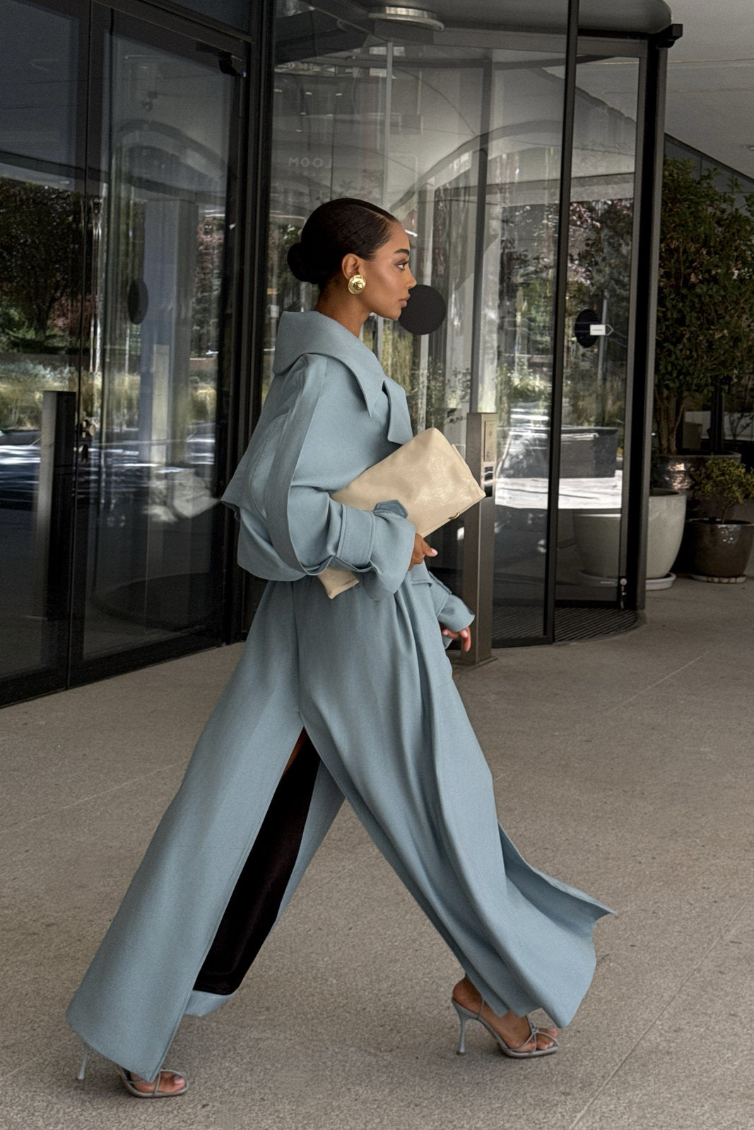 TRENCH LUNGO AZZURRO
