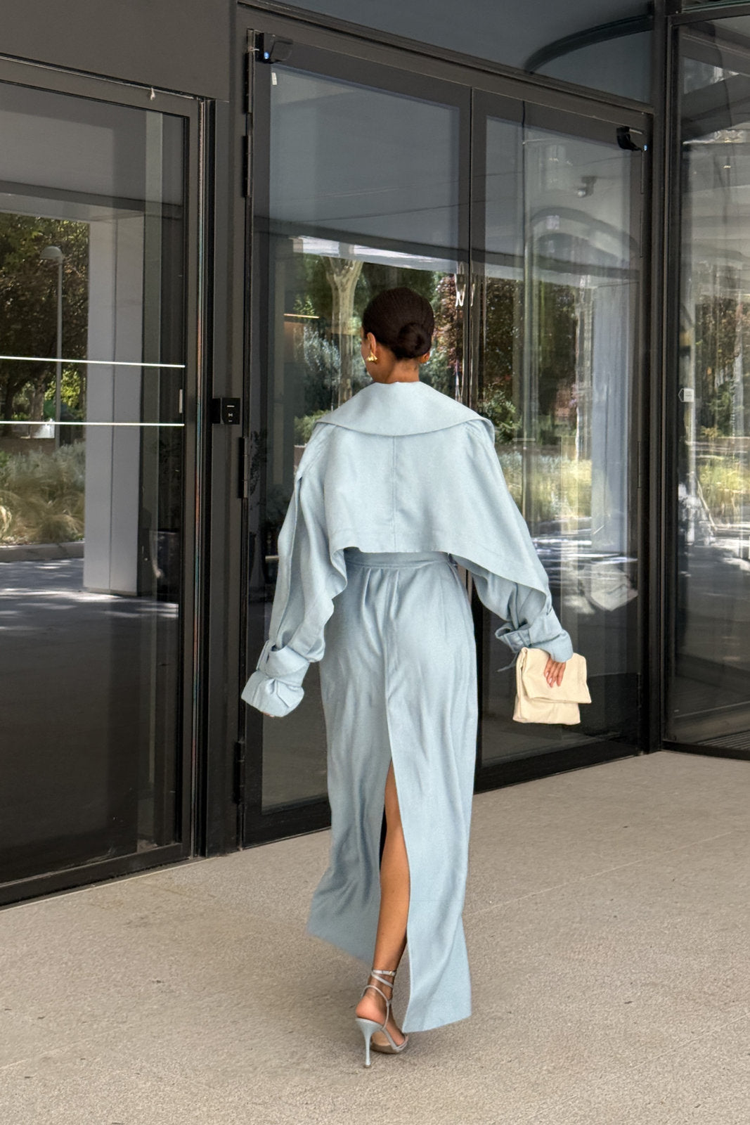 TRENCH LUNGO AZZURRO