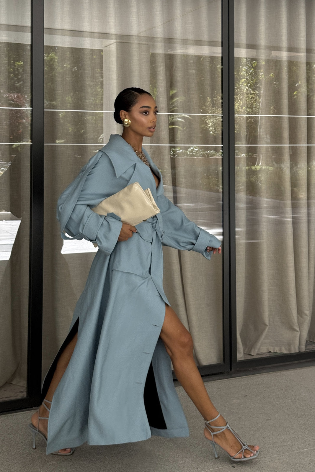TRENCH LUNGO AZZURRO