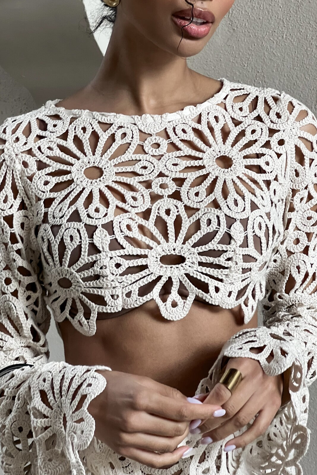 TOP MANGA COMPRIDA TRICOT BEGE