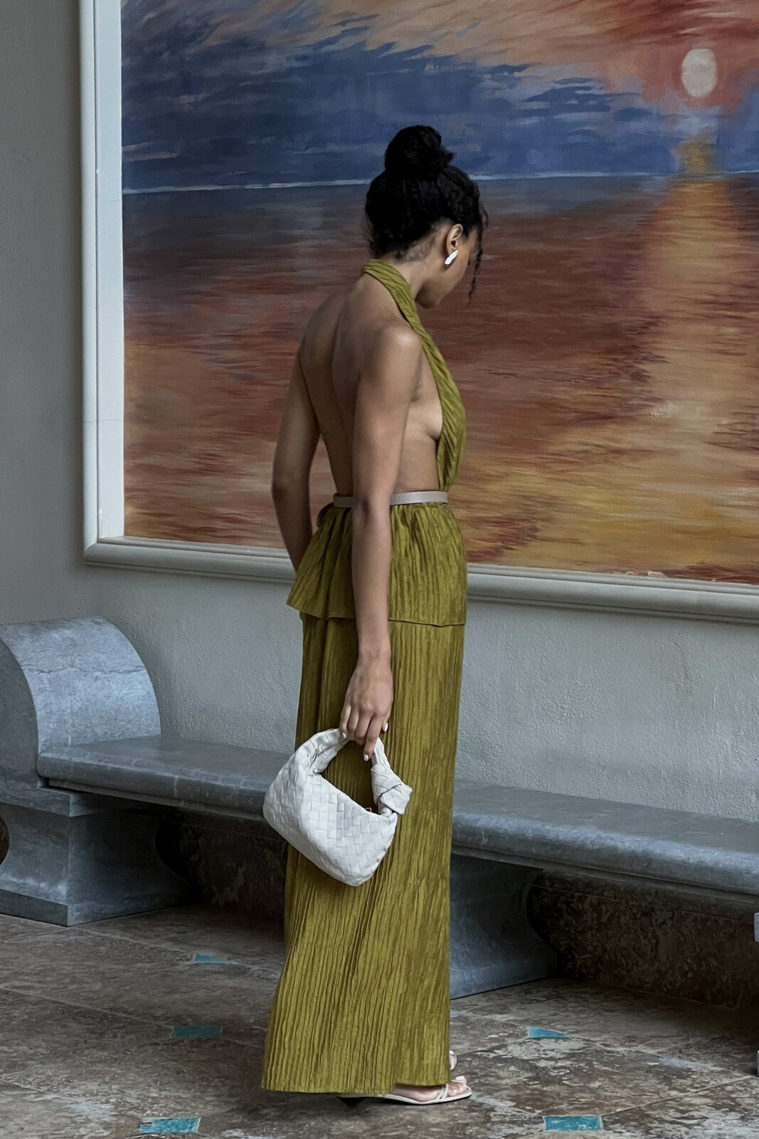 OLIVE GREEN DRESS WITH TEXTURE - KAO OLIVE GREEN DRESS WITH TEXTURE - KAO