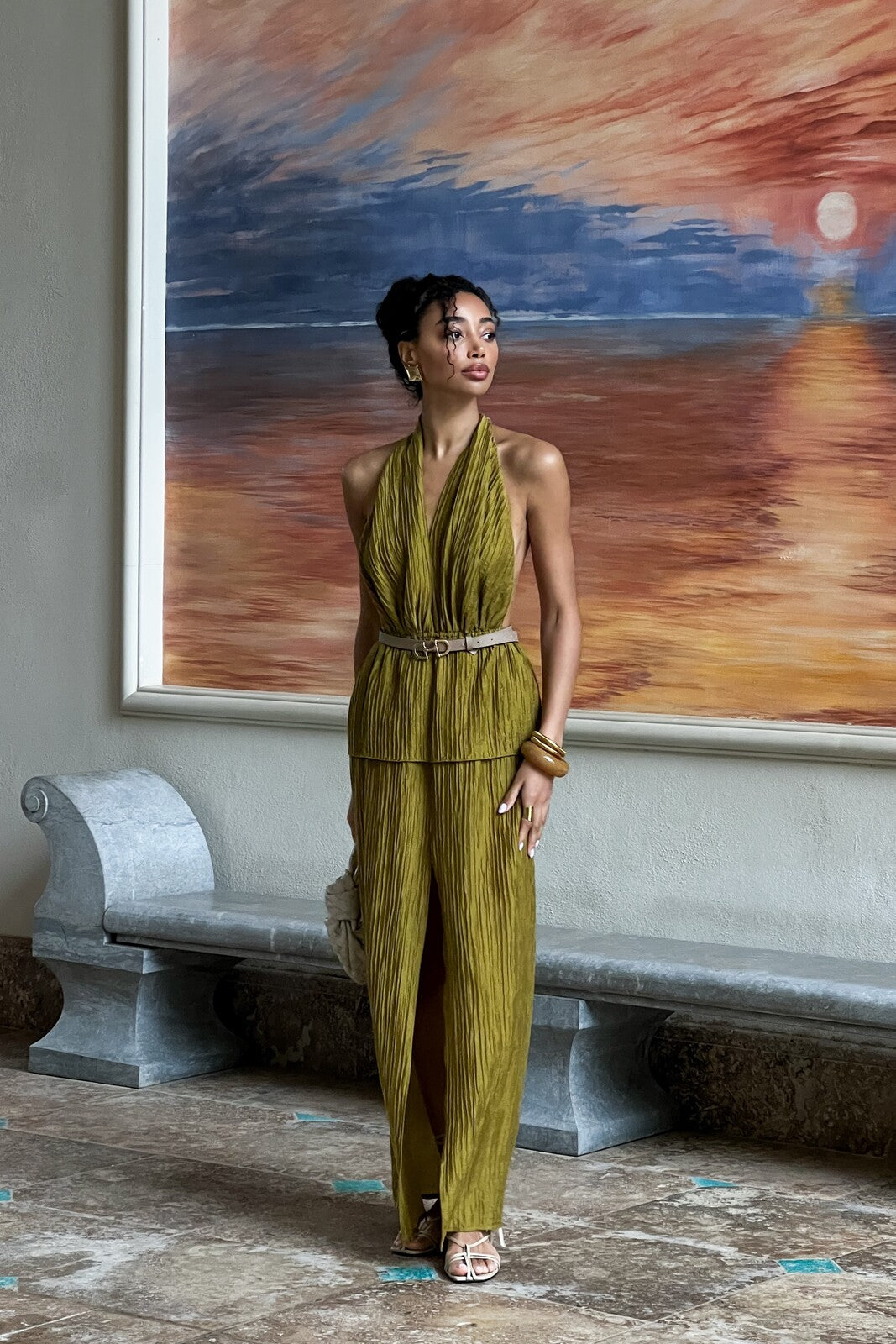 OLIVE GREEN DRESS WITH TEXTURE