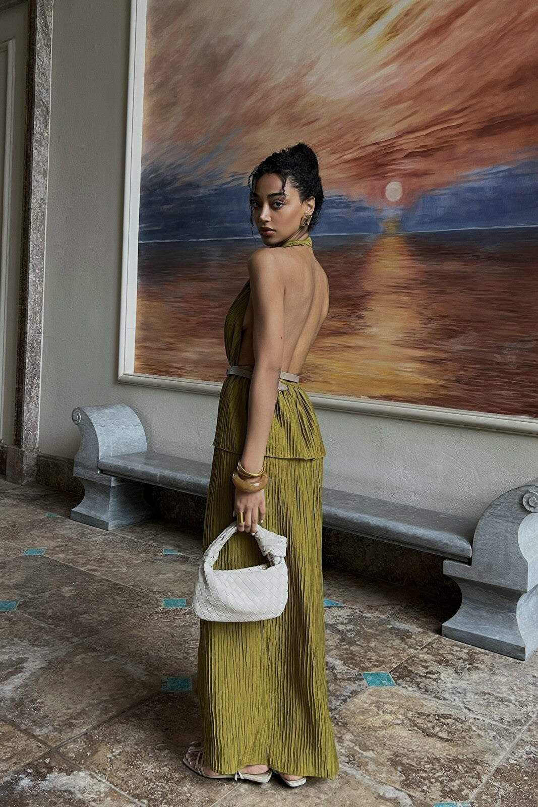 OLIVE GREEN DRESS WITH TEXTURE