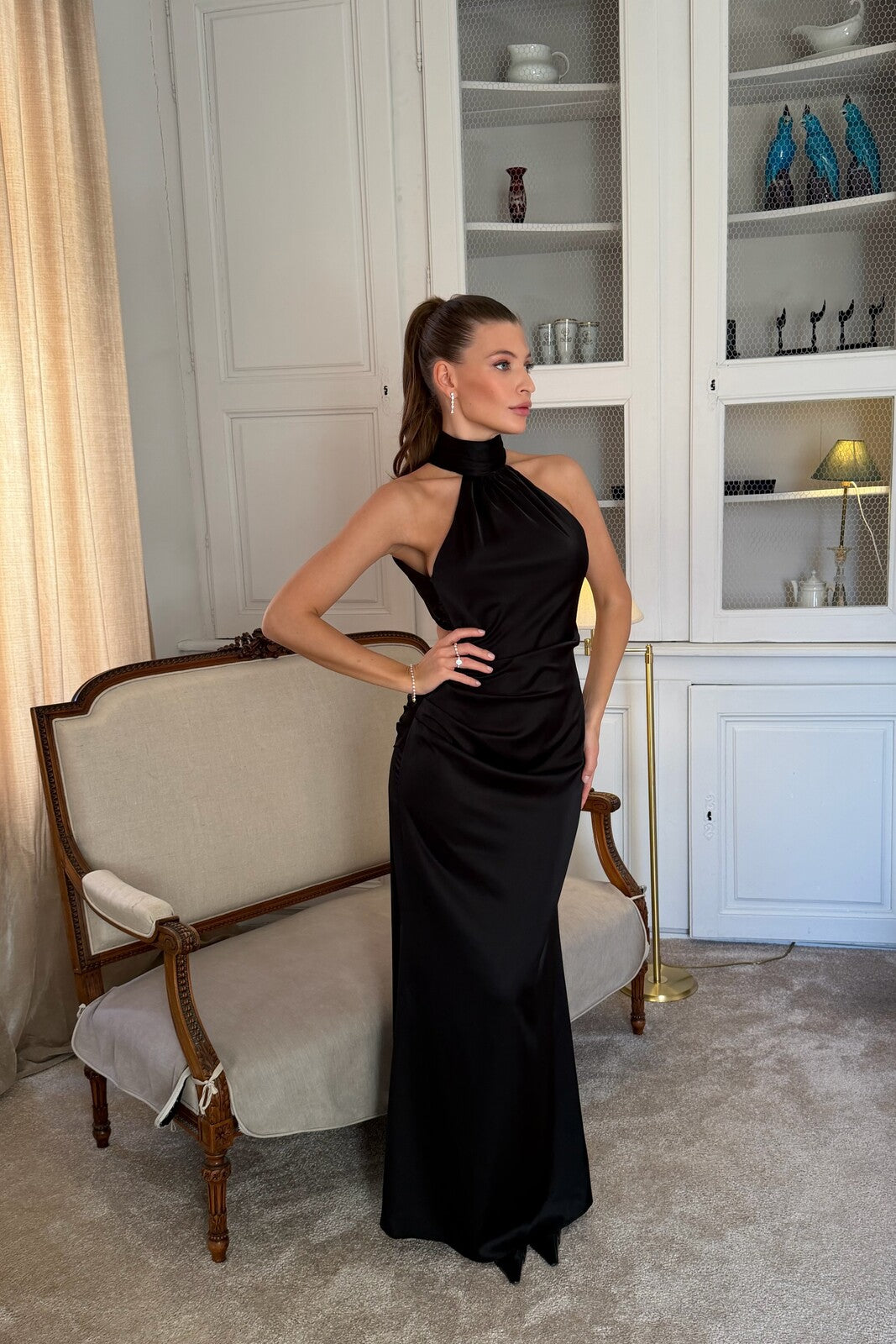 aurora dress black Women's Aurora Stretch Satin Convertible Dress in Black, Size 8, Recycled Polyester by Quince