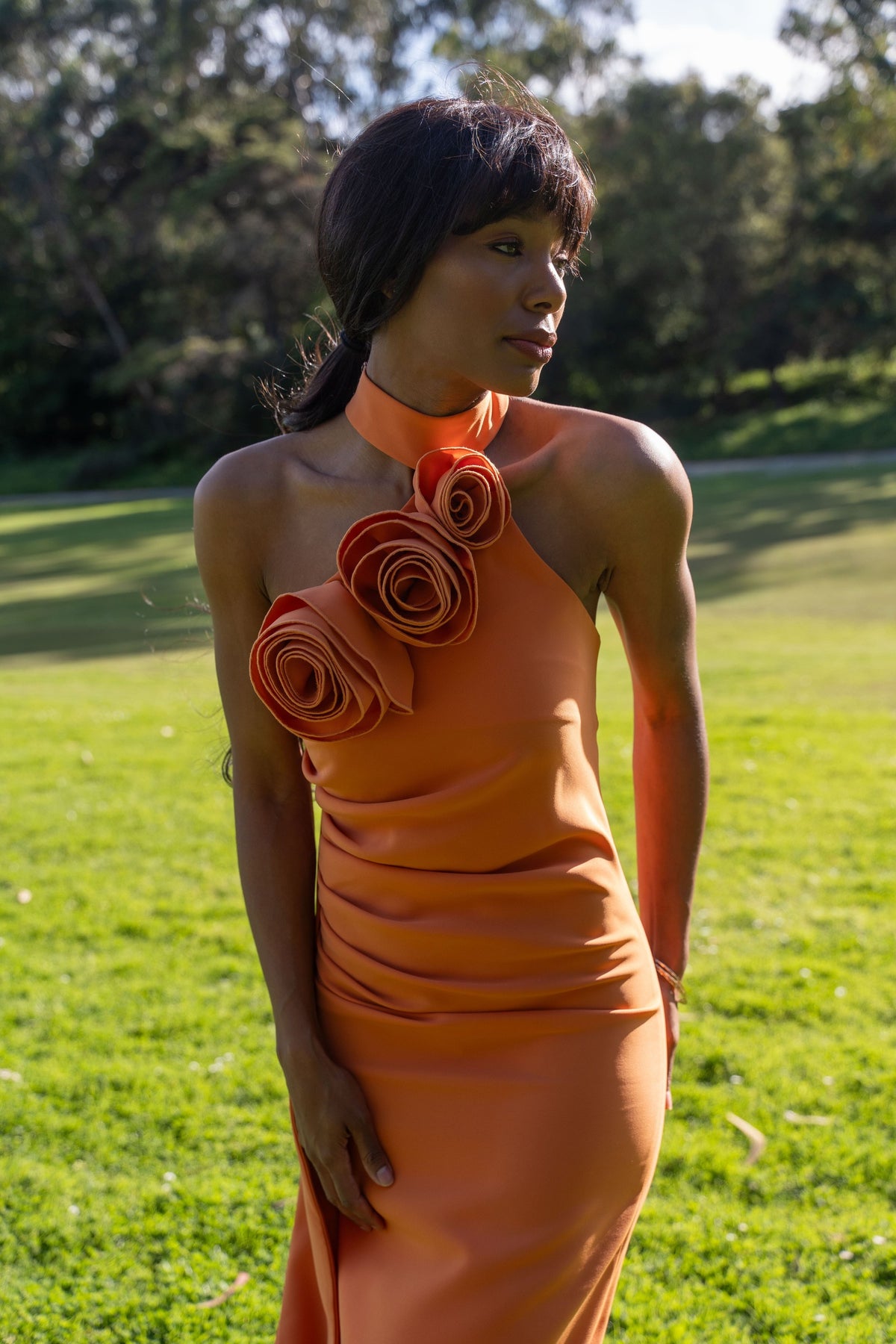 LONG ORANGE DRESS WITH FLOWER