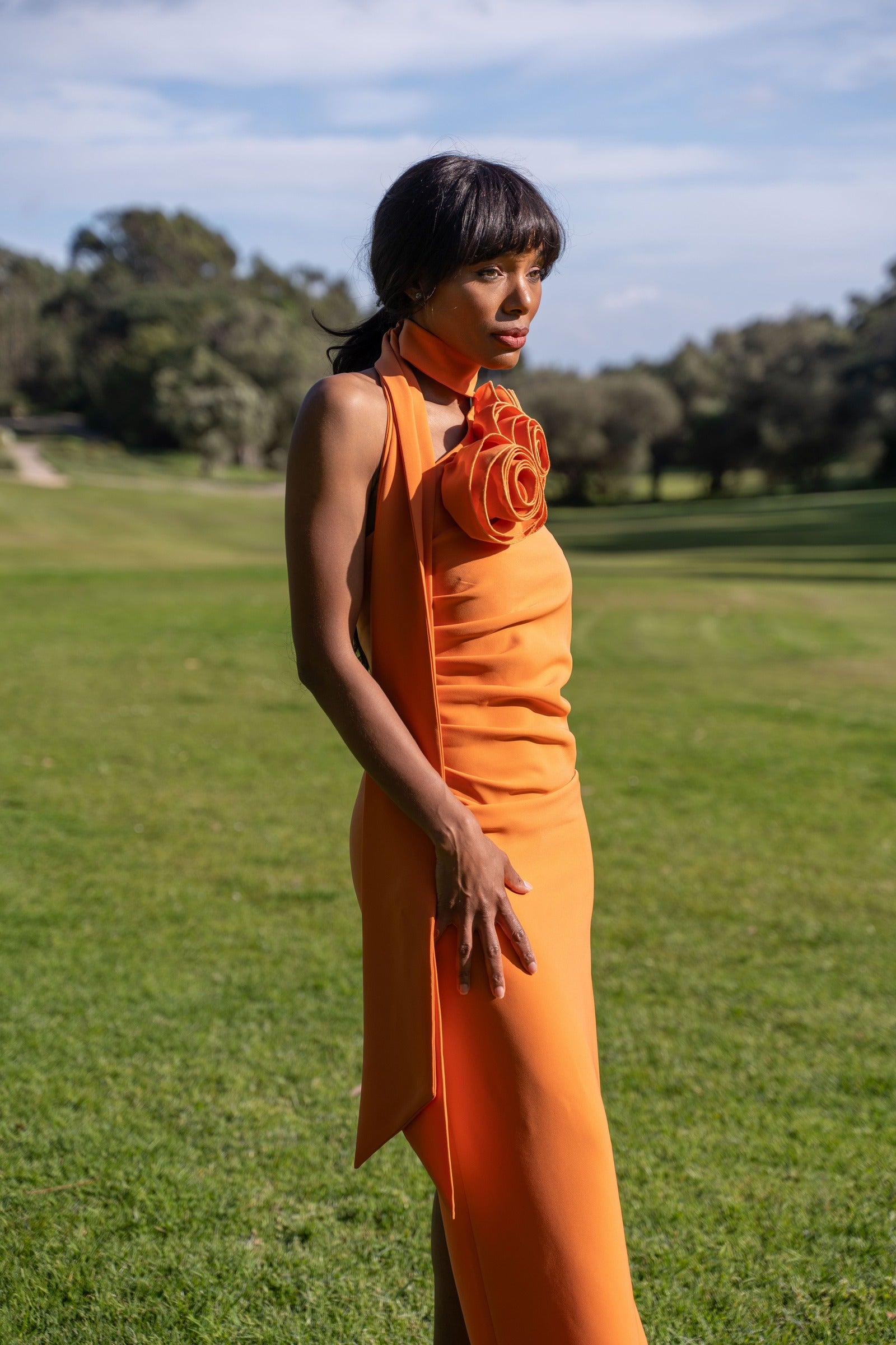 LONG ORANGE DRESS WITH FLOWER LONG ORANGE DRESS WITH FLOWER