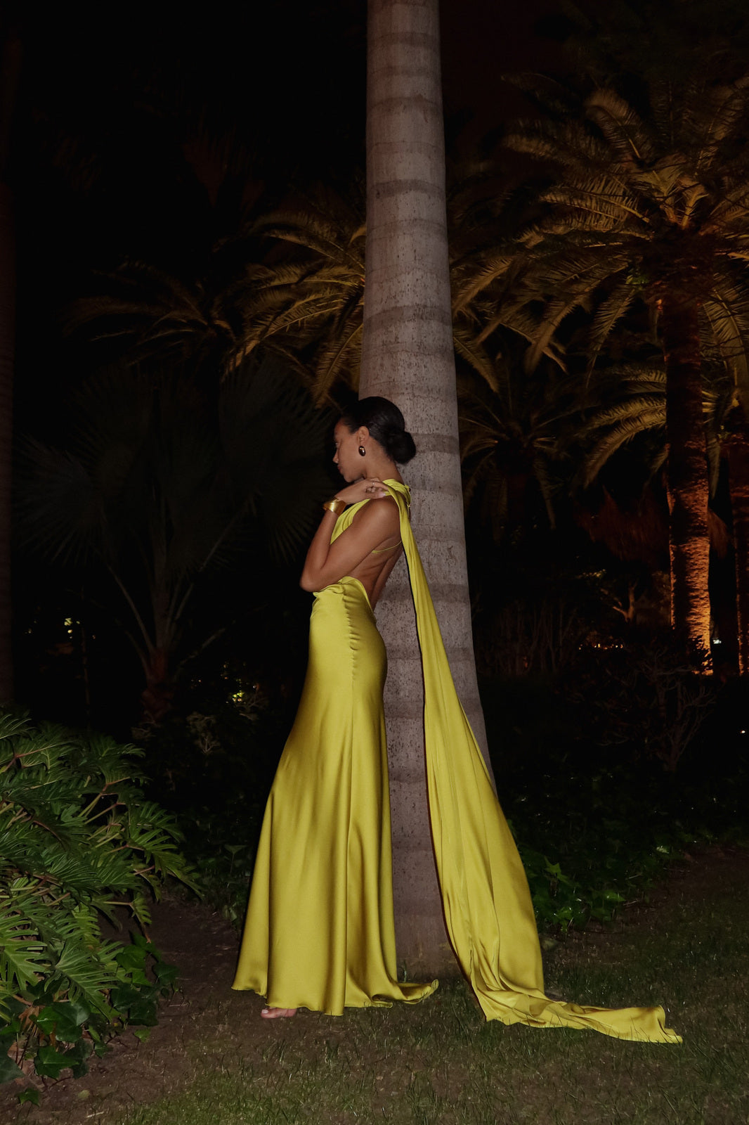 Long Lime Yellow Dress with Cape Long Lime Yellow Dress with Cape