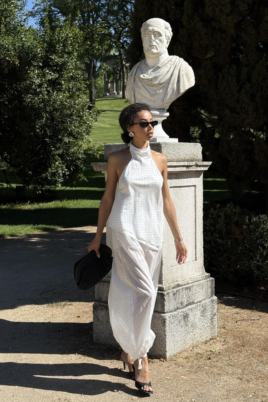 WHITE PALAZZO TROUSERS WITH BLACK POLKA DOTS