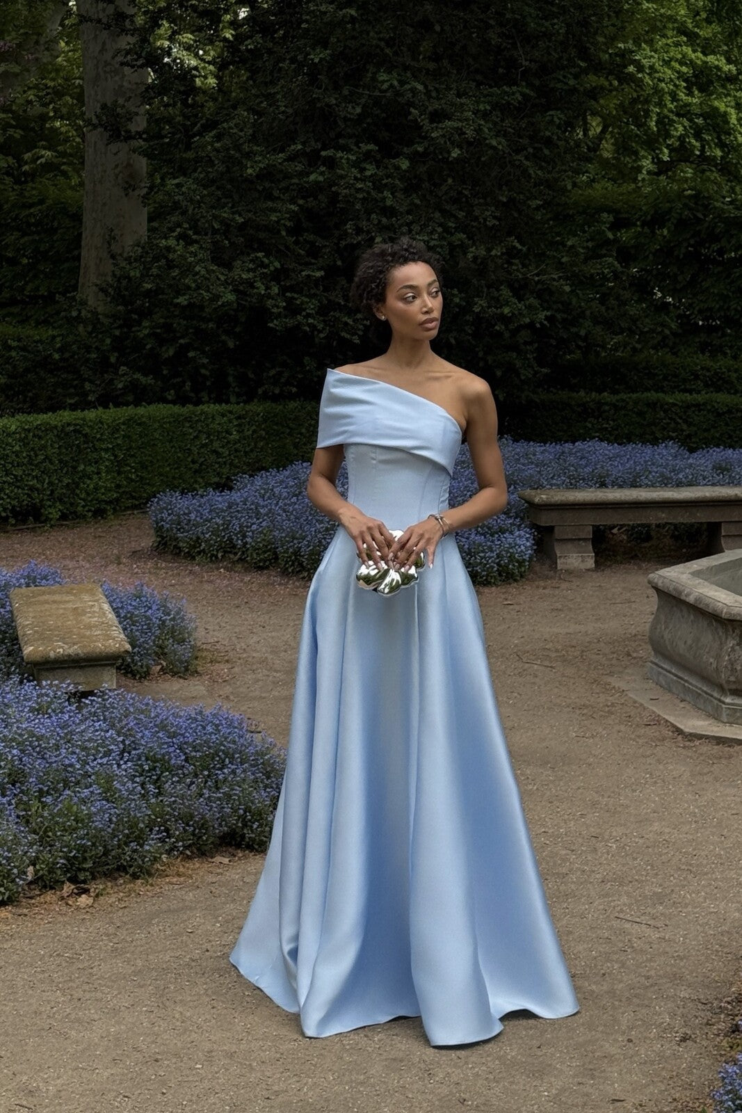 LONG LIGHT BLUE MIKADO DRESS