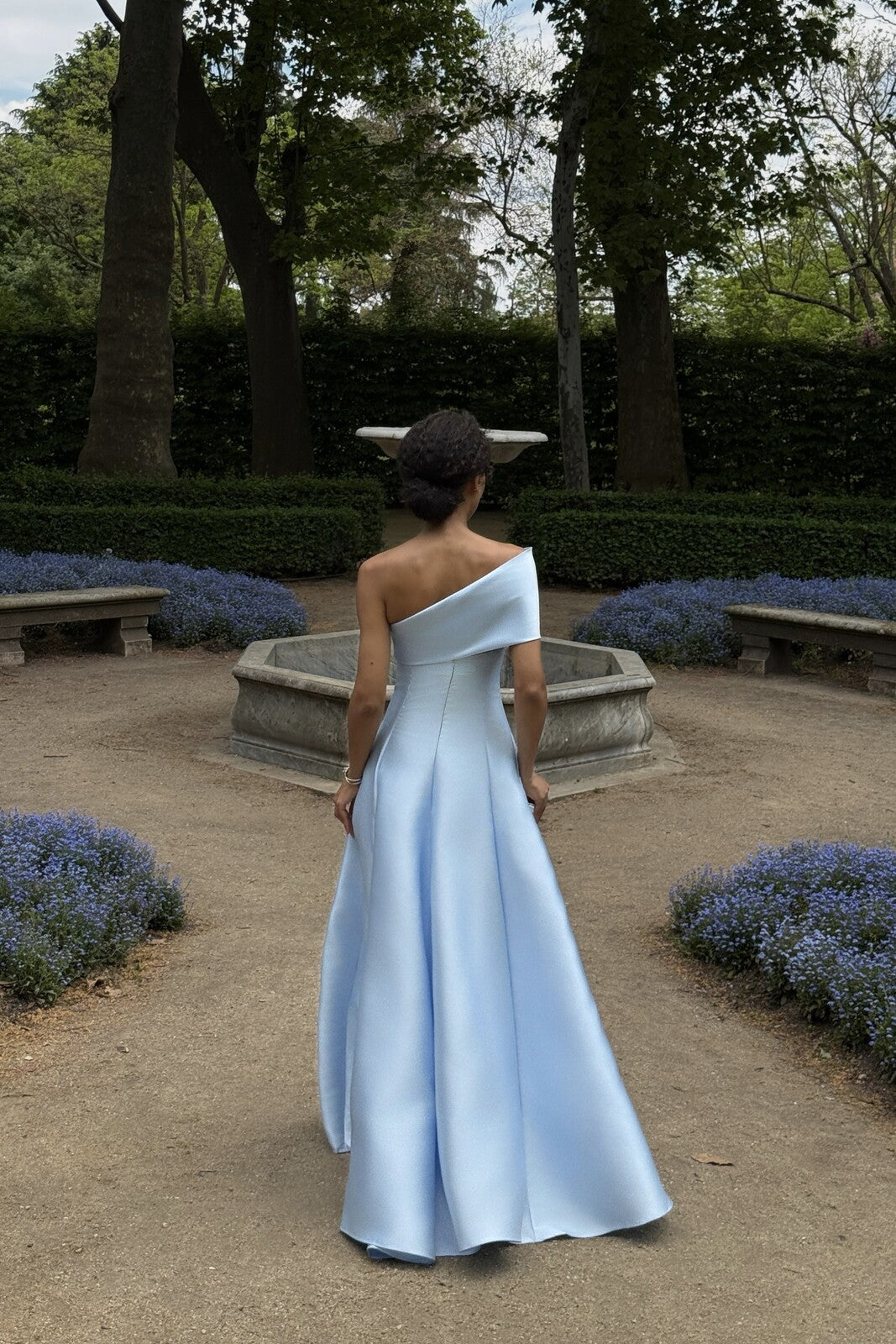 LONG LIGHT BLUE MIKADO DRESS