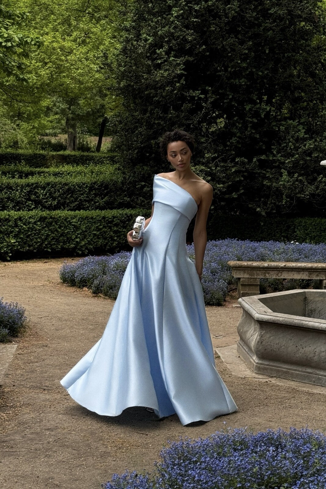 LONG LIGHT BLUE MIKADO DRESS