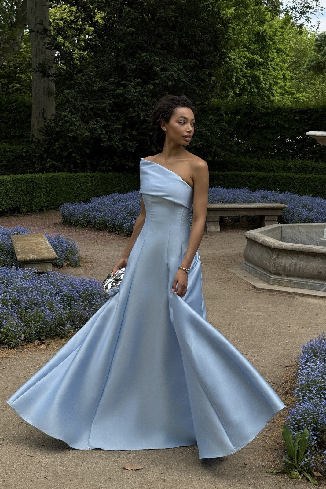 LONG LIGHT BLUE MIKADO DRESS