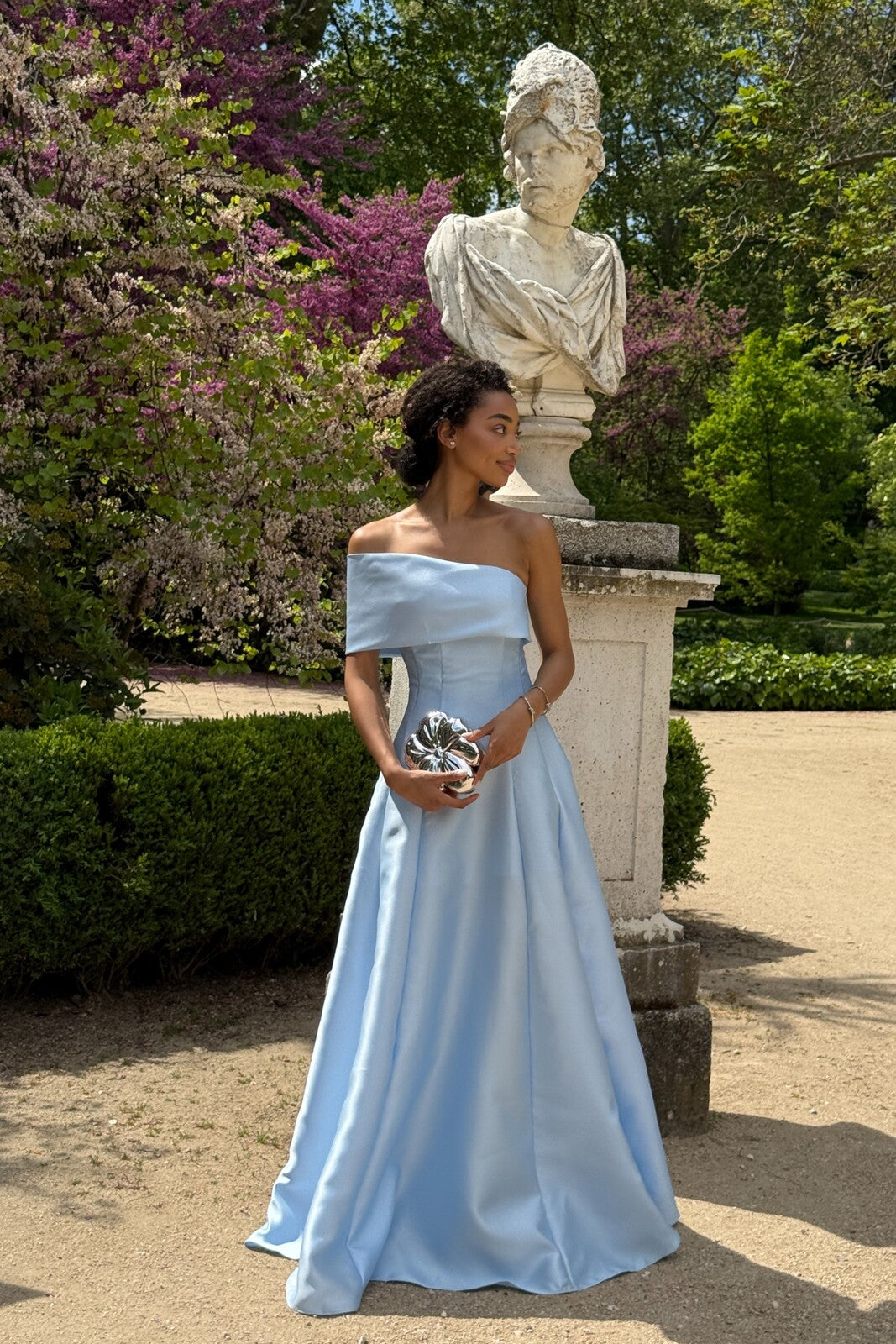 LONG LIGHT BLUE MIKADO DRESS
