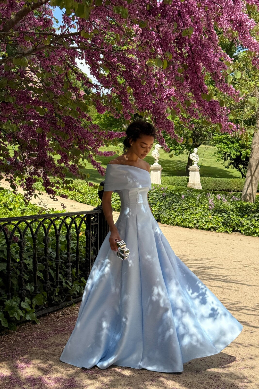 LONG LIGHT BLUE MIKADO DRESS