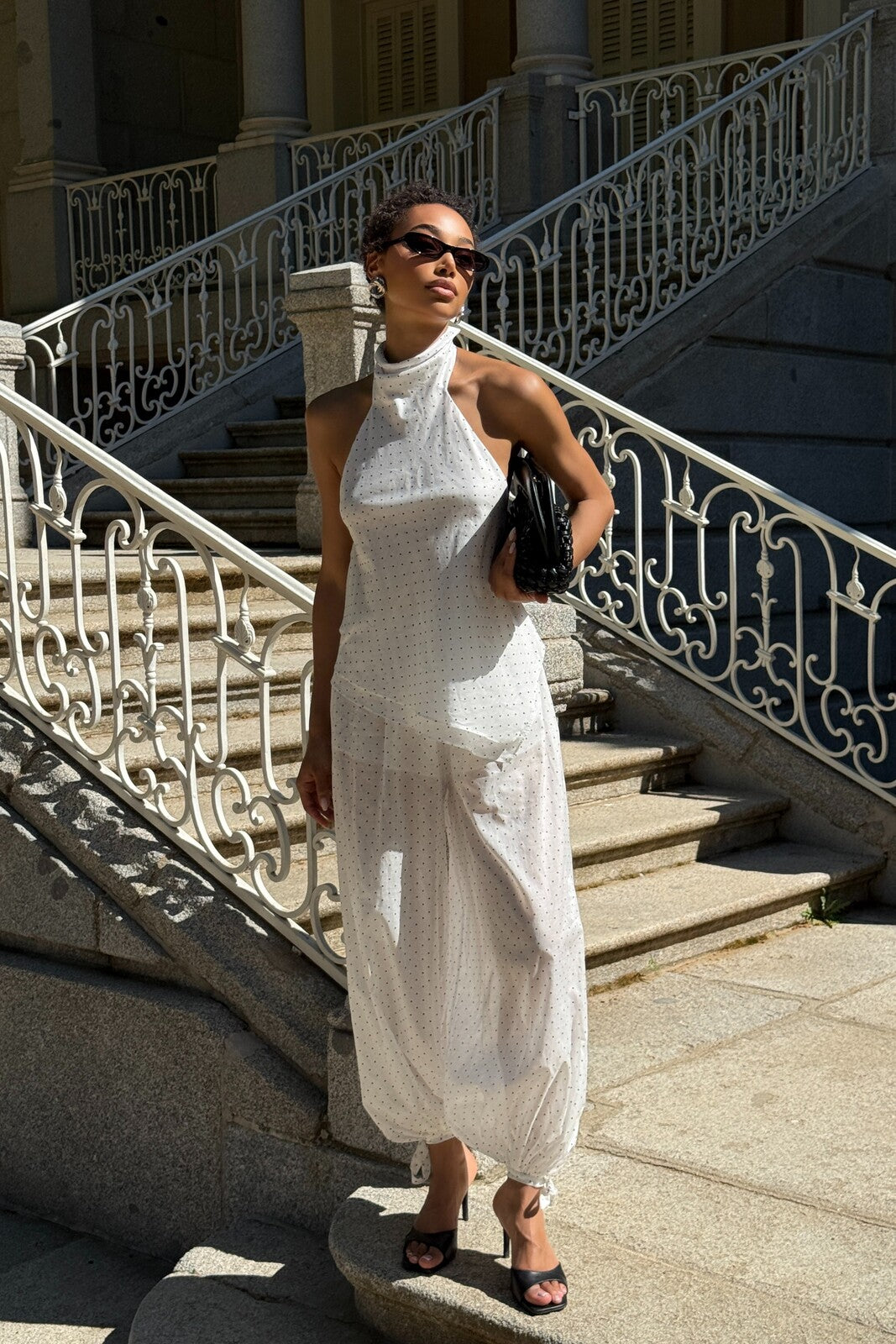 WHITE PALAZZO TROUSERS WITH BLACK POLKA DOTS