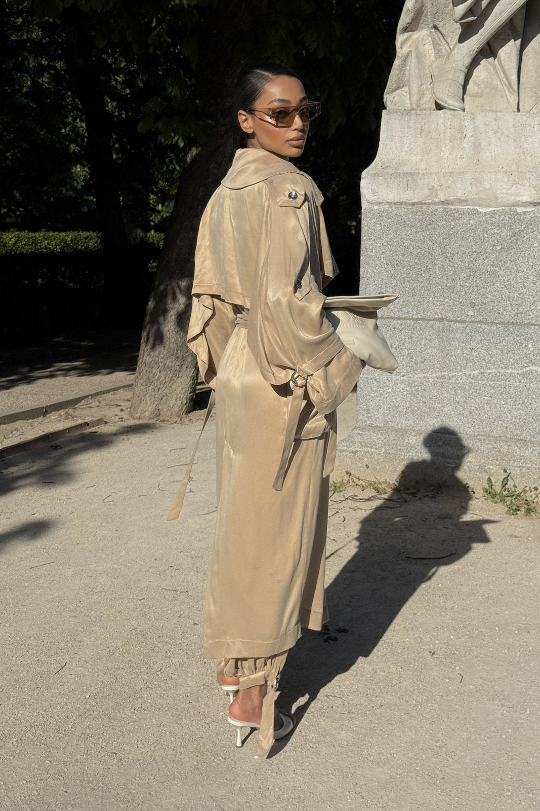 BEIGE TRENCH COAT WITH SILVER APPLIQUÉS