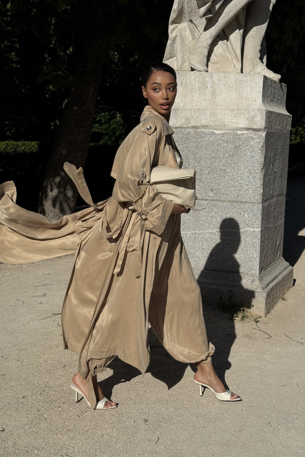 BEIGE TRENCH COAT WITH SILVER APPLIQUÉS