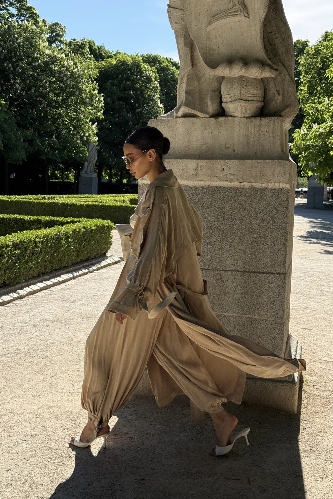 BEIGE TRENCH COAT WITH SILVER APPLIQUÉS