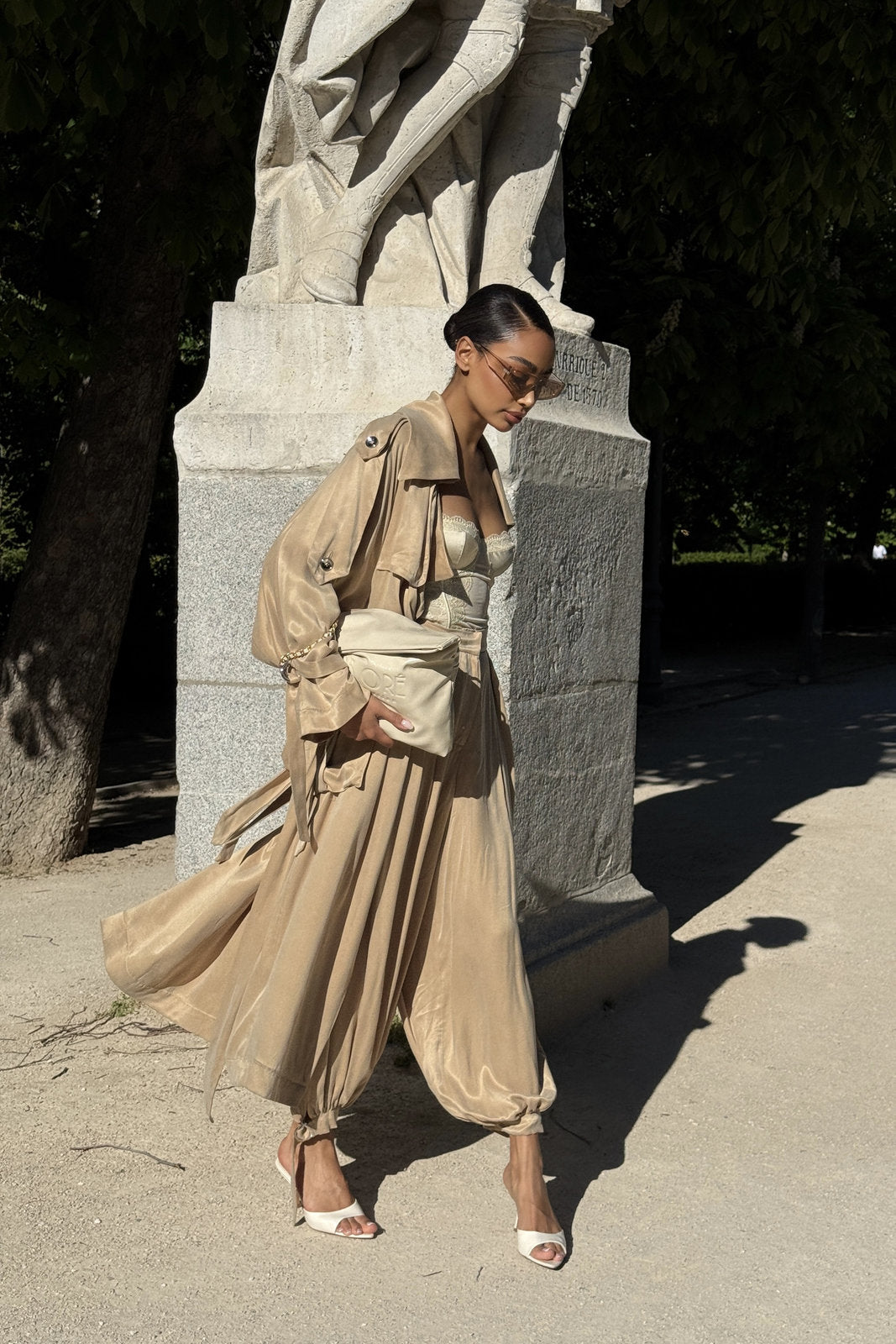 BEIGE TRENCH COAT WITH SILVER APPLIQUÉS