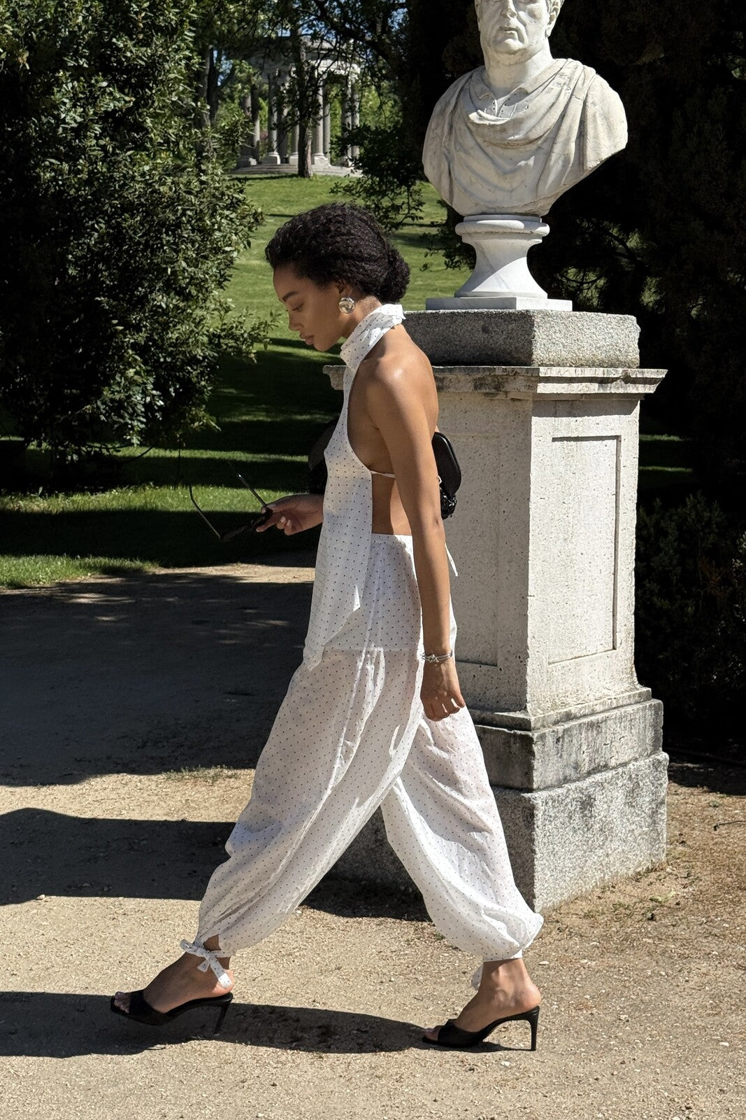 WHITE PALAZZO TROUSERS WITH BLACK POLKA DOTS