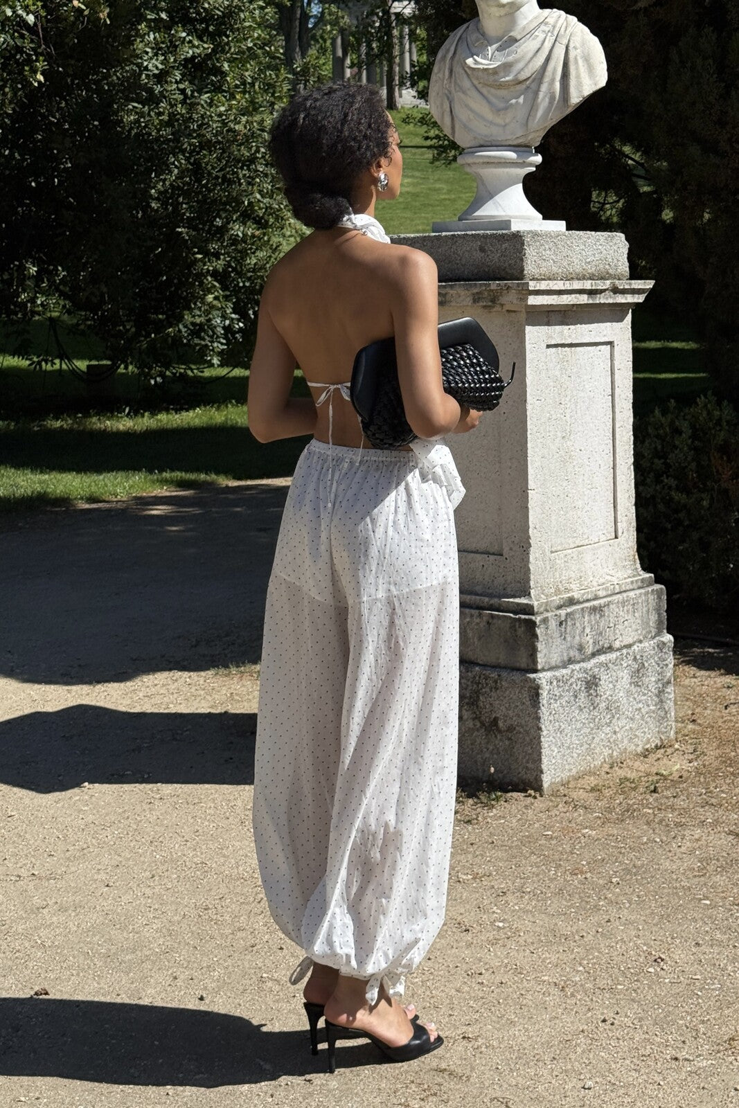 WHITE PALAZZO TROUSERS WITH BLACK POLKA DOTS
