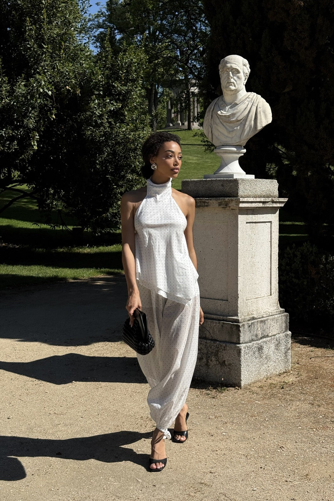 WHITE PALAZZO TROUSERS WITH BLACK POLKA DOTS