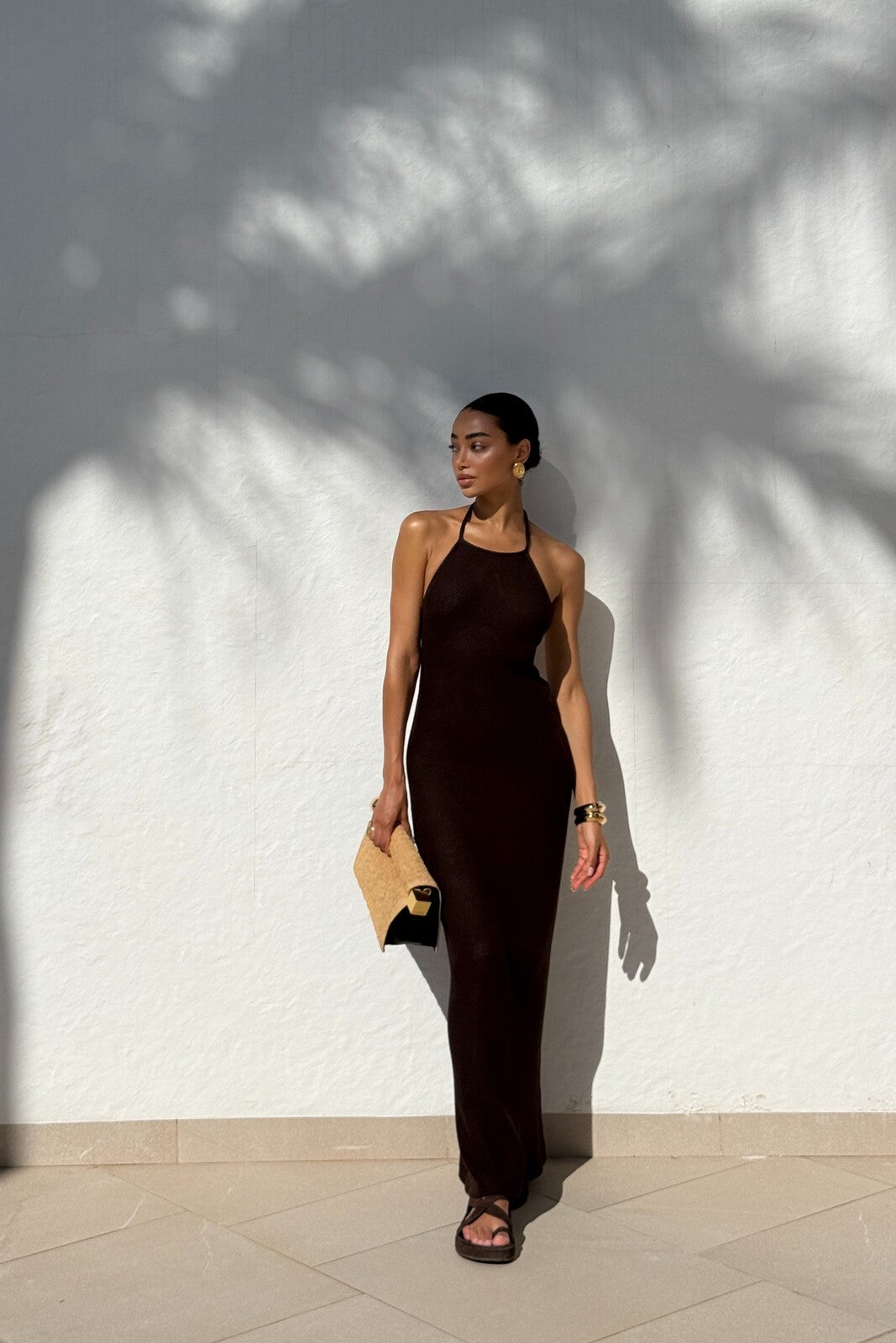 ROBE LONGUE MARRON CHOCOLAT BEURRE EN MAILLE