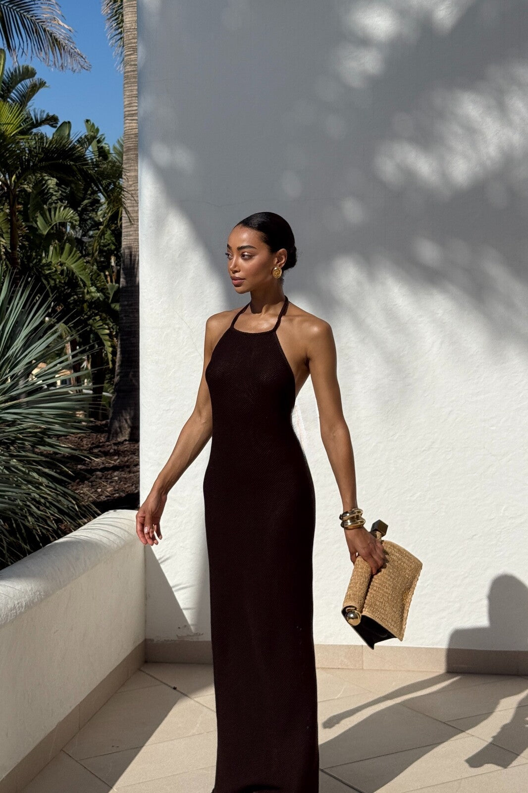 ROBE LONGUE MARRON CHOCOLAT BEURRE EN MAILLE